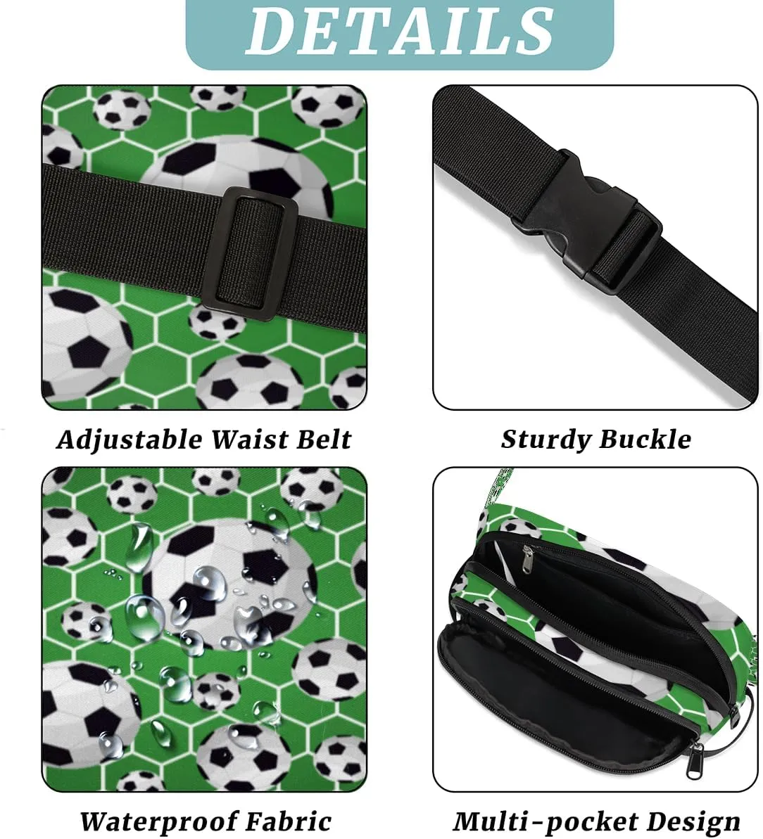 Fanny Pack for Men Women, Waterproof Sports Waist Bag Pack, Soccer Theme Belt Bag for Travel Hiking Running, Travel Chest Bag with Adjustable Strap, Sport