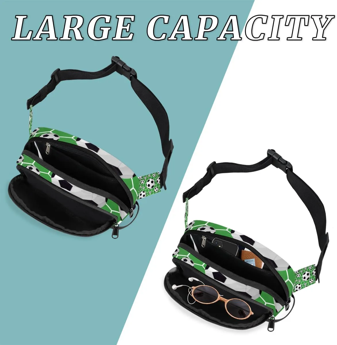 Fanny Pack for Men Women, Waterproof Sports Waist Bag Pack, Soccer Theme Belt Bag for Travel Hiking Running, Travel Chest Bag with Adjustable Strap, Sport