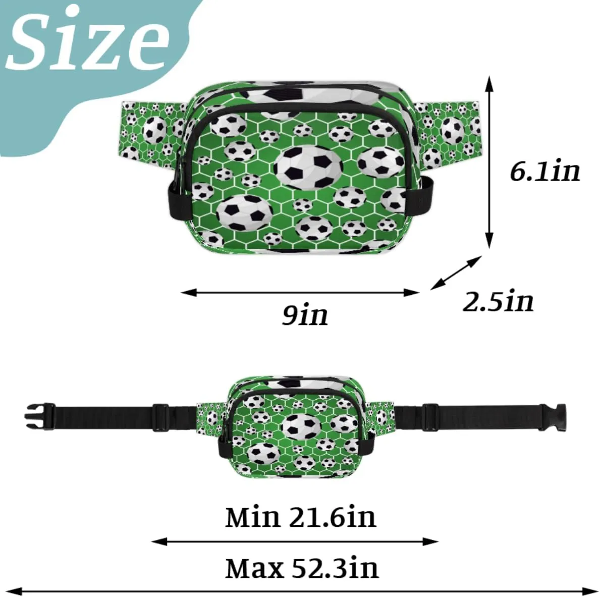 Fanny Pack for Men Women, Waterproof Sports Waist Bag Pack, Soccer Theme Belt Bag for Travel Hiking Running, Travel Chest Bag with Adjustable Strap, Sport