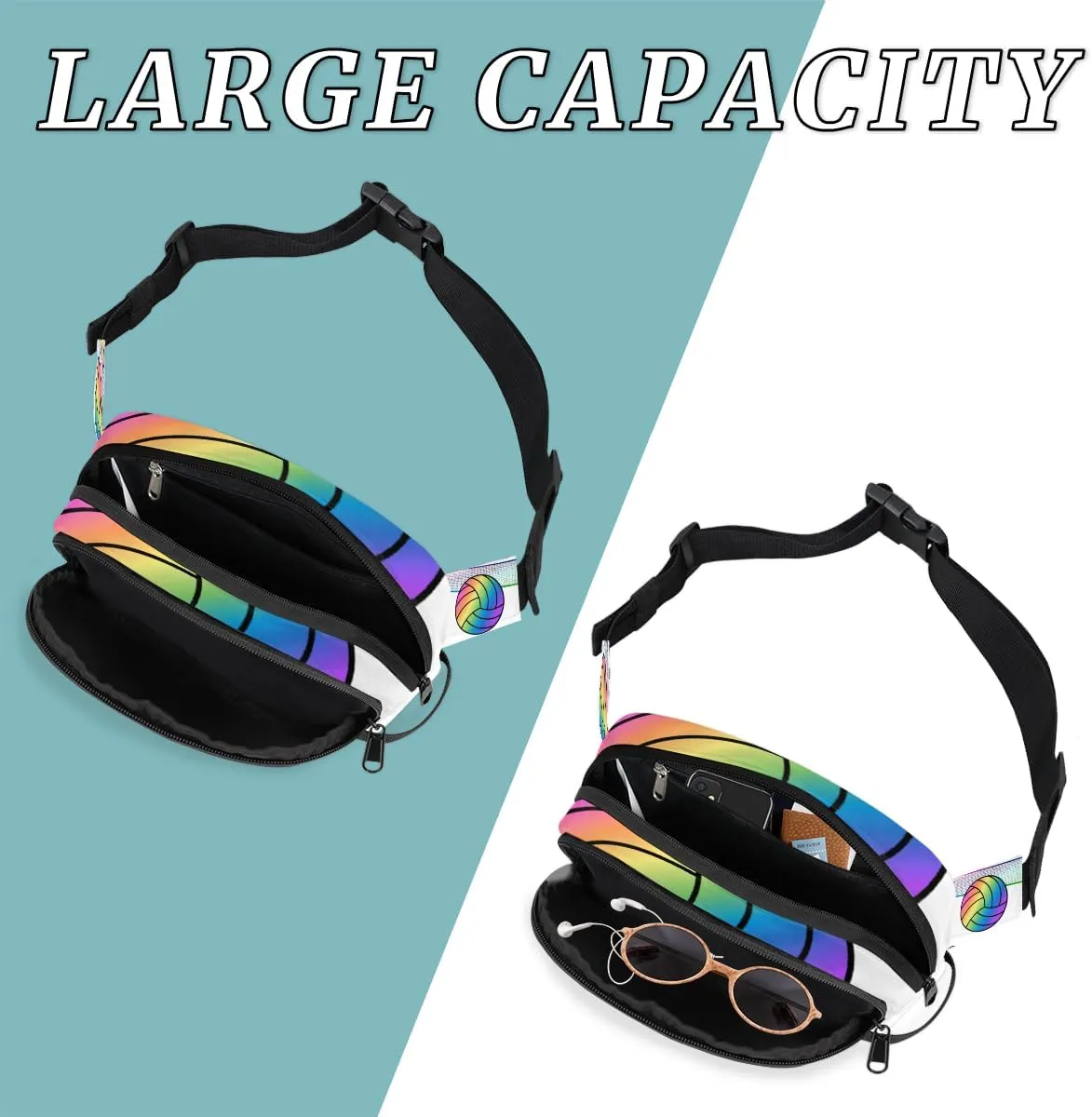 Fanny Pack for Men Women, Waterproof Sports Waist Bag Pack, Volleyball Belt Bag for Travel Hiking Running, Travel Chest Bag with Adjustable Strap, Colorful Volleyball