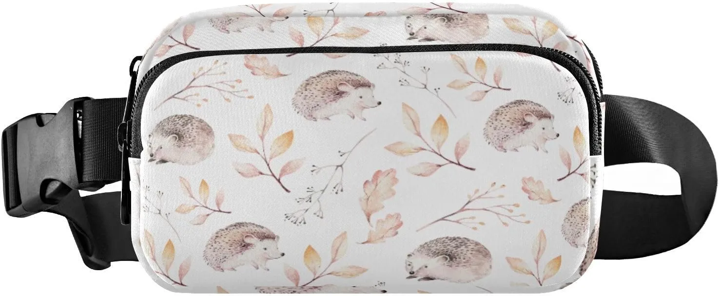 Fanny Pack for Women Men Autumn Leaves Hedgehogs Belt Waist Pack Bum Bag Wallets for Running Cycling Hiking Travel Workout with Adjustable Strap