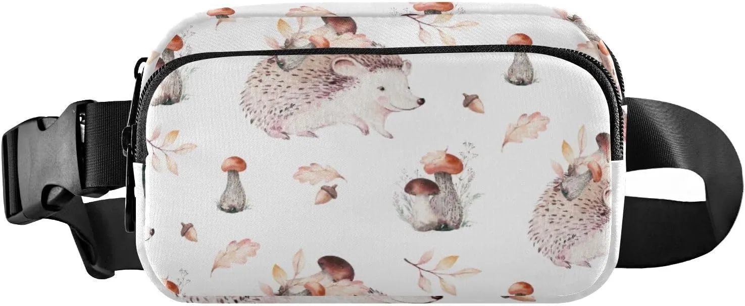 Fanny Pack for Women Men Autumn Mushrooms Hedgehogs Belt Waist Pack Bum Bag Wallets for Running Cycling Hiking Travel Workout with Adjustable Strap