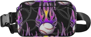 Fanny Pack for Women Men Baseball Purple Flames Belt Waist Pack Bum Bag Wallets for Running Cycling Hiking Travel Workout with Adjustable Strap