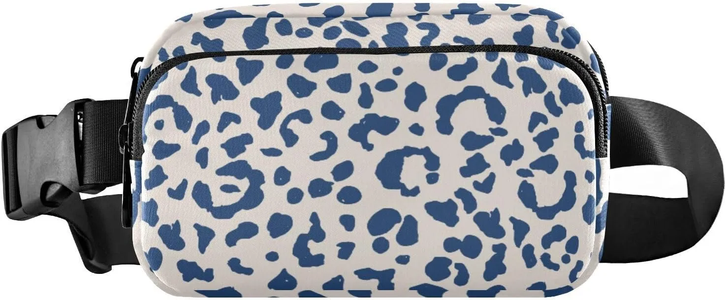 Fanny Pack for Women Men Blue Leopard Pattern Belt Waist Pack Bum Bag Wallets for Running Cycling Hiking Travel Workout with Adjustable Strap