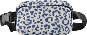 Fanny Pack for Women Men Blue Leopard Pattern Belt Waist Pack Bum Bag Wallets for Running Cycling Hiking Travel Workout with Adjustable Strap