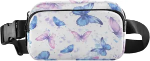 Fanny Pack for Women Men Blue Purple Butterflies Belt Waist Pack Bum Bag Wallets for Running Cycling Hiking Travel Workout with Adjustable Strap