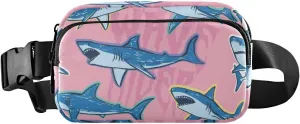 Fanny Pack for Women Men Cartoon Sharks Pink Belt Waist Pack Bum Bag Wallets for Running Cycling Hiking Travel Workout with Adjustable Strap