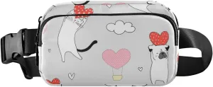 Fanny Pack for Women Men Cat Pug Dog Red Heart Belt Waist Pack Bum Bag Wallets for Running Cycling Hiking Travel Workout with Adjustable Strap