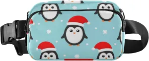 Fanny Pack for Women Men Christmas Penguins Blue Belt Waist Pack Bum Bag Wallets for Running Cycling Hiking Travel Workout with Adjustable Strap