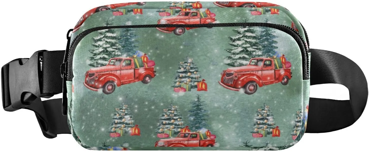 Fanny Pack for Women Men Christmas Retro Truck Tree Belt Waist Pack Bum Bag Wallets for Running Cycling Hiking Travel Workout with Adjustable Strap