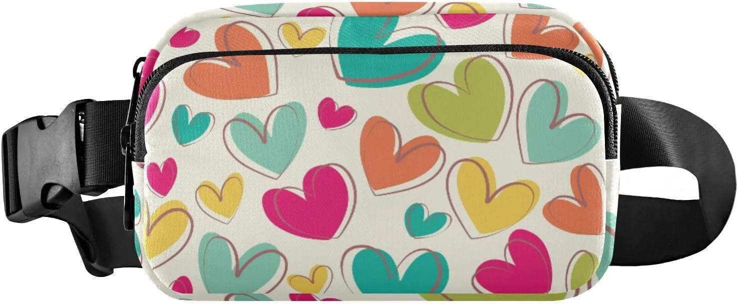 Fanny Pack for Women Men Colorful Hearts Belt Waist Pack Bum Bag Wallets for Running Cycling Hiking Travel Workout with Adjustable Strap