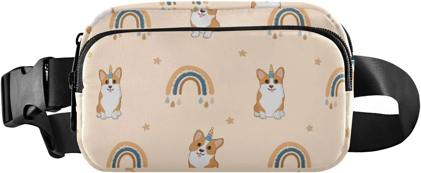 Fanny Pack for Women Men Corgi Stars Rainbows Belt Waist Pack Bum Bag Wallets for Running Cycling Hiking Travel Workout with Adjustable Strap