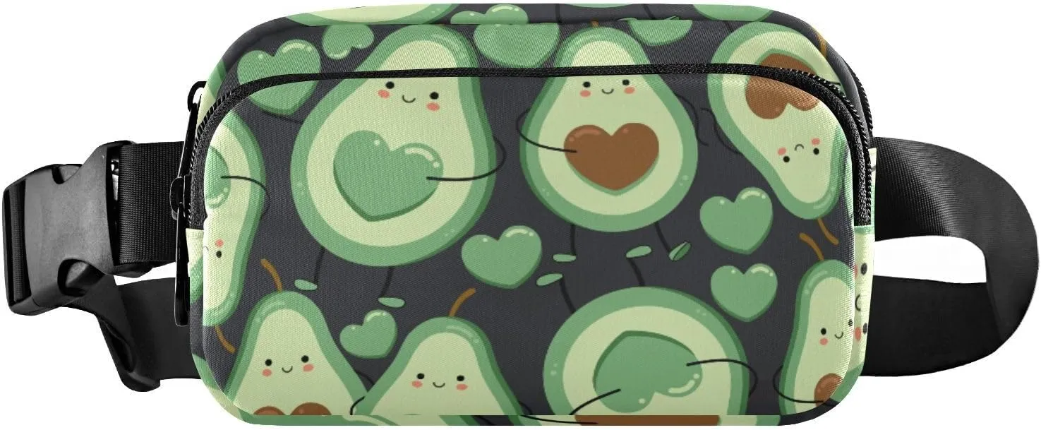 Fanny Pack for Women Men Cute Avocado Heart Belt Waist Pack Bum Bag Wallets for Running Cycling Hiking Travel Workout with Adjustable Strap
