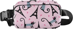 Fanny Pack for Women Men Cute Cat Eiffel Tower Heart Belt Waist Pack Bum Bag Wallets for Running Cycling Hiking Travel Workout with Adjustable Strap