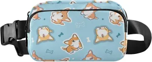Fanny Pack for Women Men Cute Corgi Dog Blue Belt Waist Pack Bum Bag Wallets for Running Cycling Hiking Travel Workout with Adjustable Strap