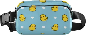 Fanny Pack for Women Men Cute Duck Blue Heart Belt Waist Pack Bum Bag Wallets for Running Cycling Hiking Travel Workout with Adjustable Strap