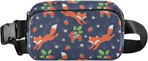 Fanny Pack for Women Men Cute Foxes Strawberries Belt Waist Pack Bum Bag Wallets for Running Cycling Hiking Travel Workout with Adjustable Strap