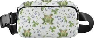 Fanny Pack for Women Men Cute Frogs Clover Flowers Belt Waist Pack Bum Bag Wallets for Running Cycling Hiking Travel Workout with Adjustable Strap