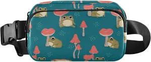 Fanny Pack for Women Men Cute Green Frog Red Mushrooms Belt Waist Pack Bum Bag Wallets for Running Cycling Hiking Travel Workout with Adjustable Strap
