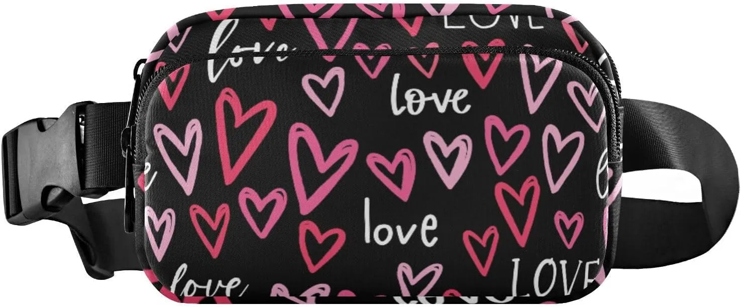 Fanny Pack for Women Men Cute Hand Drawn Hearts Belt Waist Pack Bum Bag Wallets for Running Cycling Hiking Travel Workout with Adjustable Strap