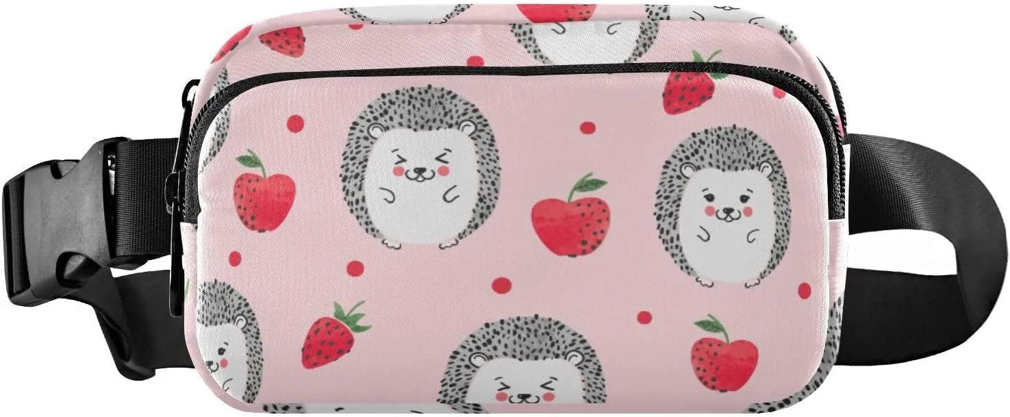 Fanny Pack for Women Men Cute Hedgehogs Apples Pink Belt Waist Pack Bum Bag Wallets for Running Cycling Hiking Travel Workout with Adjustable Strap