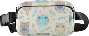 Fanny Pack for Women Men Cute Owls Leaves Belt Waist Pack Bum Bag Wallets for Running Cycling Hiking Travel Workout with Adjustable Strap