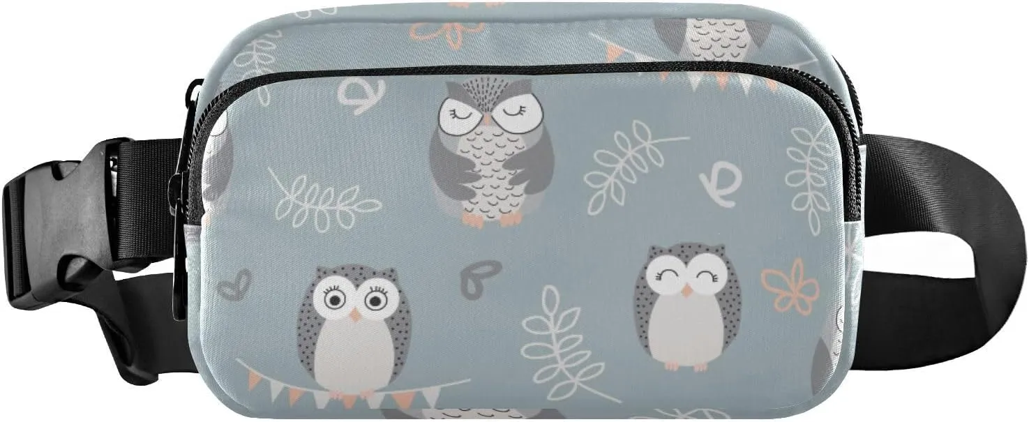 Fanny Pack for Women Men Cute Owls on Green Belt Waist Pack Bum Bag Wallets for Running Cycling Hiking Travel Workout with Adjustable Strap