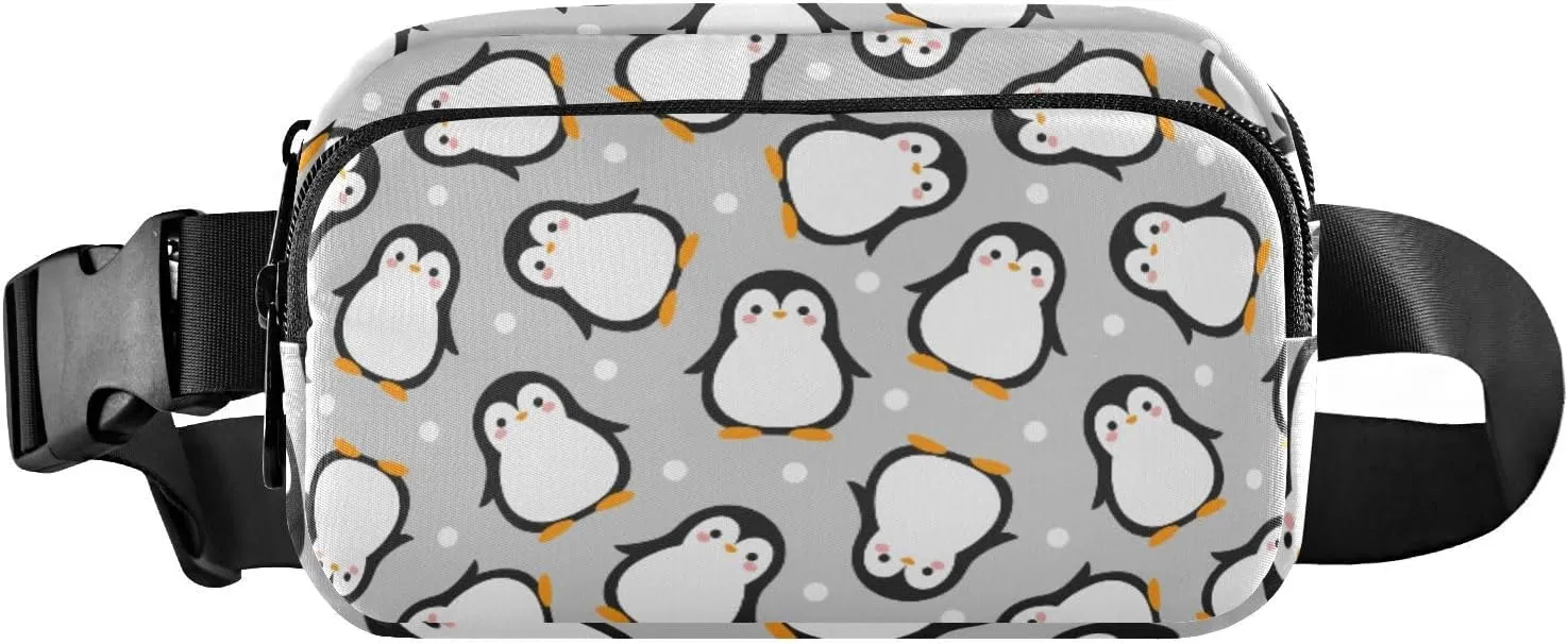 Fanny Pack for Women Men Cute Penguin Grey Belt Waist Pack Bum Bag Wallets for Running Cycling Hiking Travel Workout with Adjustable Strap