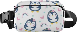 Fanny Pack for Women Men Cute Penguin Heart Rainbow Belt Waist Pack Bum Bag Wallets for Running Cycling Hiking Travel Workout with Adjustable Strap