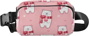 Fanny Pack for Women Men Cute Polar Bear Hearts Belt Waist Pack Bum Bag Wallets for Running Cycling Hiking Travel Workout with Adjustable Strap