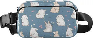 Fanny Pack for Women Men Cute Rabbit Deep Blue Belt Waist Pack Bum Bag Wallets for Running Cycling Hiking Travel Workout with Adjustable Strap