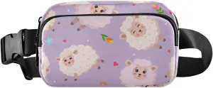 Fanny Pack for Women Men Cute Sheeps Lambs Purple Belt Waist Pack Bum Bag Wallets for Running Cycling Hiking Travel Workout with Adjustable Strap