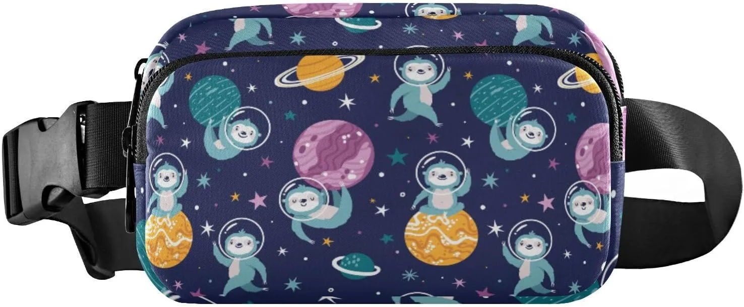 Fanny Pack for Women Men Cute Sloths Planets Belt Waist Pack Bum Bag Wallets for Running Cycling Hiking Travel Workout with Adjustable Strap