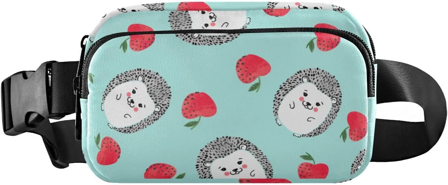 Fanny Pack for Women Men Cute Watercolor Hedgehogs Apples Belt Waist Pack Bum Bag Wallets for Running Cycling Hiking Travel Workout with Adjustable Strap