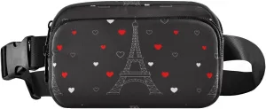 Fanny Pack for Women Men Eiffel Tower Hearts Belt Waist Pack Bum Bag Wallets for Running Cycling Hiking Travel Workout with Adjustable Strap