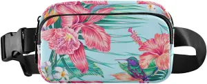 Fanny Pack for Women Men Exotic Flowers Hibiscus Hummingbird Belt Waist Pack Bum Bag Wallets for Running Cycling Hiking Travel Workout with Adjustable Strap