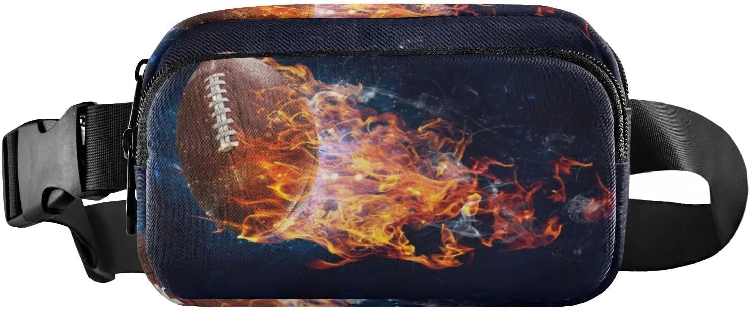 Fanny Pack for Women Men Football Fire Pattern Belt Waist Pack Bum Bag Wallets for Running Cycling Hiking Travel Workout with Adjustable Strap