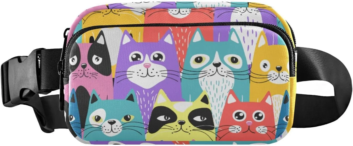 Fanny Pack for Women Men Funny Cartoon Cats Belt Waist Pack Bum Bag Wallets for Running Cycling Hiking Travel Workout with Adjustable Strap
