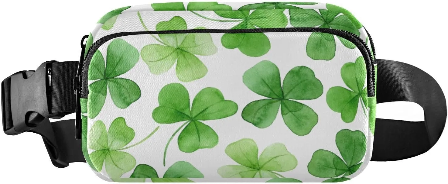 Fanny Pack for Women Men Green Four-leaf Clover Belt Waist Pack Bum Bag Wallets for Running Cycling Hiking Travel Workout with Adjustable Strap