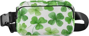 Fanny Pack for Women Men Green Four-leaf Clover Belt Waist Pack Bum Bag Wallets for Running Cycling Hiking Travel Workout with Adjustable Strap