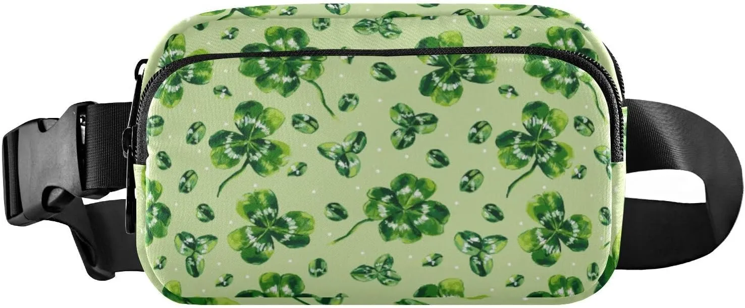 Fanny Pack for Women Men Green Four-leaf Clover Pattern Belt Waist Pack Bum Bag Wallets for Running Cycling Hiking Travel Workout with Adjustable Strap