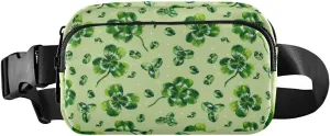 Fanny Pack for Women Men Green Four-leaf Clover Pattern Belt Waist Pack Bum Bag Wallets for Running Cycling Hiking Travel Workout with Adjustable Strap