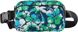 Fanny Pack for Women Men Hibiscus Green Flower Palm Belt Waist Pack Bum Bag Wallets for Running Cycling Hiking Travel Workout with Adjustable Strap