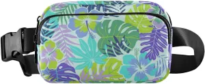 Fanny Pack for Women Men Hibiscus Tropical Leaf Belt Waist Pack Bum Bag Wallets for Running Cycling Hiking Travel Workout with Adjustable Strap