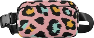Fanny Pack for Women Men Leopard Pink Yellow Belt Waist Pack Bum Bag Wallets for Running Cycling Hiking Travel Workout with Adjustable Strap