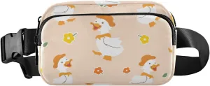 Fanny Pack for Women Men Little Cute Duck Flower Belt Waist Pack Bum Bag Wallets for Running Cycling Hiking Travel Workout with Adjustable Strap