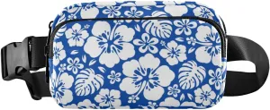 Fanny Pack for Women Men Navy Blue Hibiscus Flower Belt Waist Pack Bum Bag Wallets for Running Cycling Hiking Travel Workout with Adjustable Strap