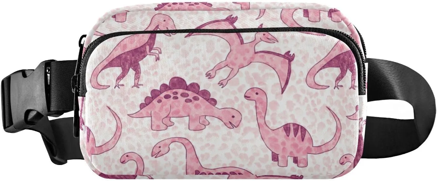 Fanny Pack for Women Men Pink Dinosaur Leopard Belt Waist Pack Bum Bag Wallets for Running Cycling Hiking Travel Workout with Adjustable Strap