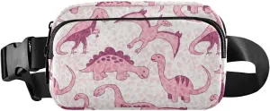 Fanny Pack for Women Men Pink Dinosaur Leopard Belt Waist Pack Bum Bag Wallets for Running Cycling Hiking Travel Workout with Adjustable Strap