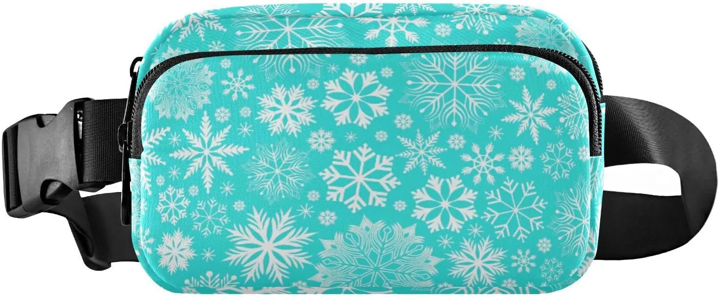 Fanny Pack for Women Men Snowflakes Teal Belt Waist Pack Bum Bag Wallets for Running Cycling Hiking Travel Workout with Adjustable Strap
